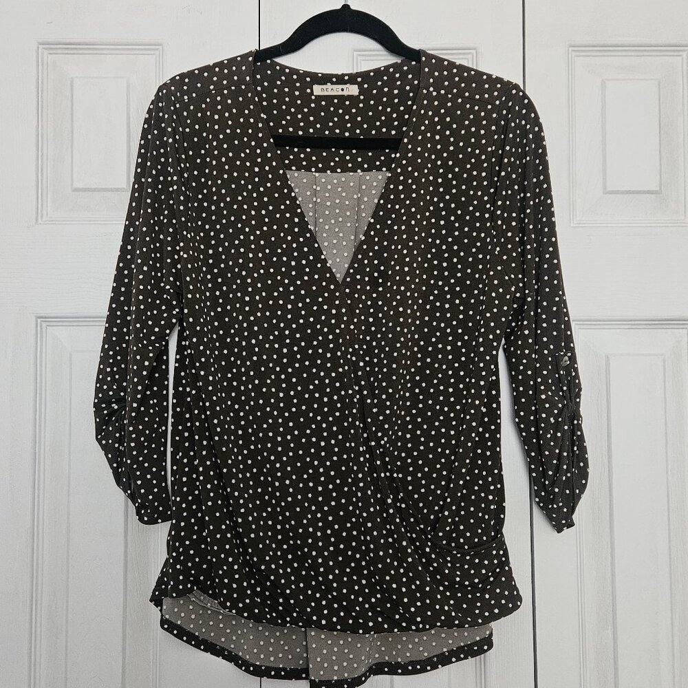 Brown and White Spotted Wrap Top